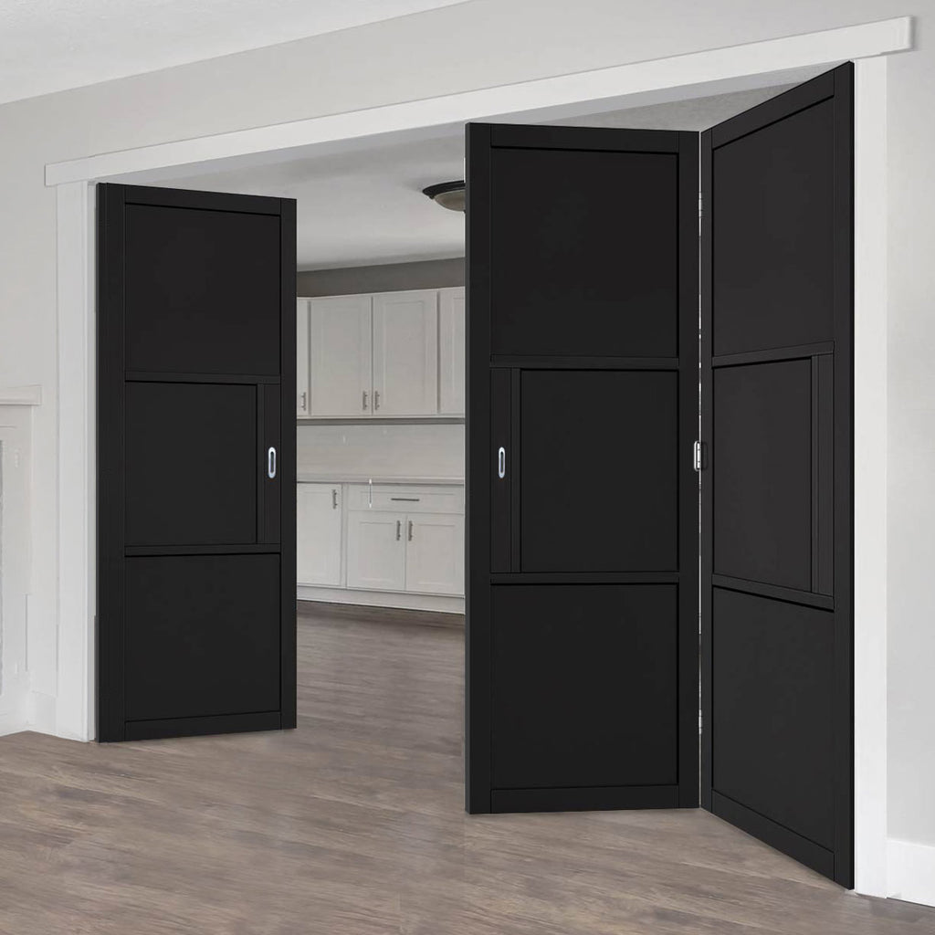 Three Folding Doors & Frame Kit - Tribeca 3 Panel Black Painted 2+1 - Prefinished
