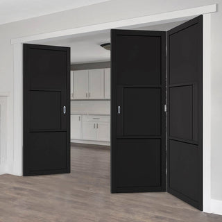 Image: Three Folding Doors & Frame Kit - Tribeca 3 Panel Black Primed 2+1