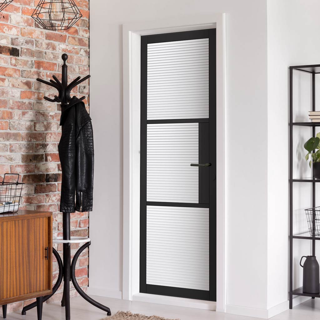 Tribeca 3 Pane Black Painted Internal Door - Clear Reeded Glass - Prefinished