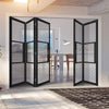 Five Folding Doors & Frame Kit - Tribeca 3 Pane Black Primed 3+2 - Clear Reeded Glass