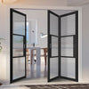 Three Folding Doors & Frame Kit - Tribeca 3 Pane Black Primed 2+1 - Clear Reeded Glass