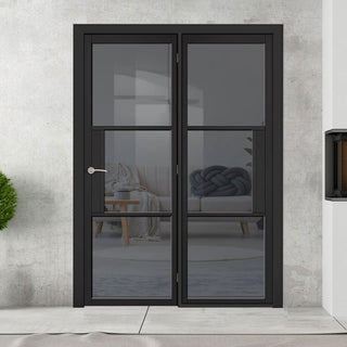 Image: ThruEasi Room Divider - Tribeca 3 Pane Black Primed Tinted Glass Unfinished Door with Single Side