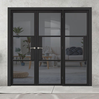 Image: ThruEasi Room Divider - Tribeca 3 Pane Black Tinted Glass Prefinished Double Doors with Single Side