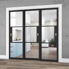 Pass-Easi Three Sliding Doors and Frame Kit - Tribeca 3 Pane Black Painted Door - Clear Glass