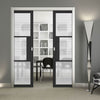 Tribeca 3 Pane Black Primed Double Evokit Pocket Doors - Clear Reeded Glass