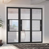 Pass-Easi Three Sliding Doors and Frame Kit - Tribeca 3 Pane Black Painted Door - Clear Reeded Glass