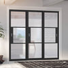 Pass-Easi Three Sliding Doors and Frame Kit - Tribeca 3 Pane Black Primed Door - Clear Reeded Glass