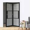 Two Folding Doors & Frame Kit - Tribeca 3 Pane Black Primed 2+0 - Clear Reeded Glass