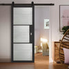 Top Mounted Black Sliding Track & Door - Tribeca 3 Pane Black Painted Door - Clear Reeded Glass