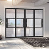 Pass-Easi Four Sliding Doors and Frame Kit - Tribeca 3 Pane Black Painted Door - Clear Reeded Glass