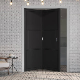 Image: Two Folding Doors & Frame Kit - Tribeca 3 Panel Black Painted 2+0 - Prefinished