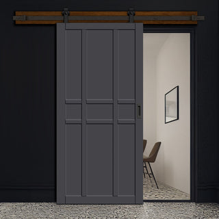 Image: Bespoke Top Mounted Sliding Track & Solid Wood Door - Eco-Urban® Tromso 9 Panel Door DD6402 - Premium Primed Colour Options