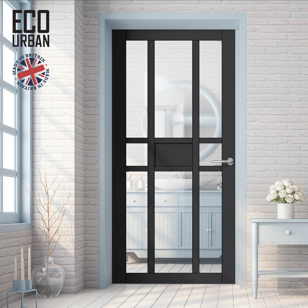 Handmade Eco-Urban Tromso 8 Pane 1 Panel Solid Wood Internal Door UK Made DD6402G Clear Glass - Eco-Urban® Shadow Black Premium Primed