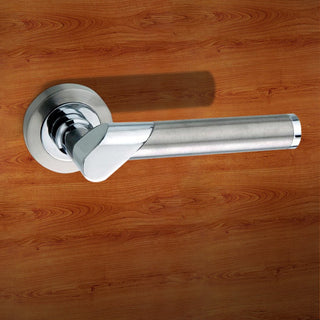 Image: Tunis Mediterranean Lever on Rose - Satin Nickel - Polished Chrome