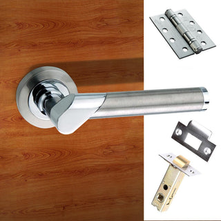 Image: Tunis Mediterranean Fire Lever on Rose - Satin Nickel - Polished Chrome Handle Pack