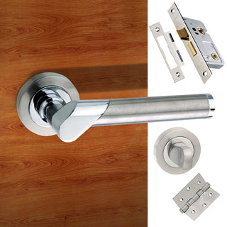 Image: Tunis Mediterranean Bathroom Lever on Rose - Satin Nickel - Polished Chrome Handle Pack