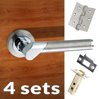 Image: Four Pack Tunis Mediterranean Lever on Rose - Satin Nickel - Polished Chrome Handle