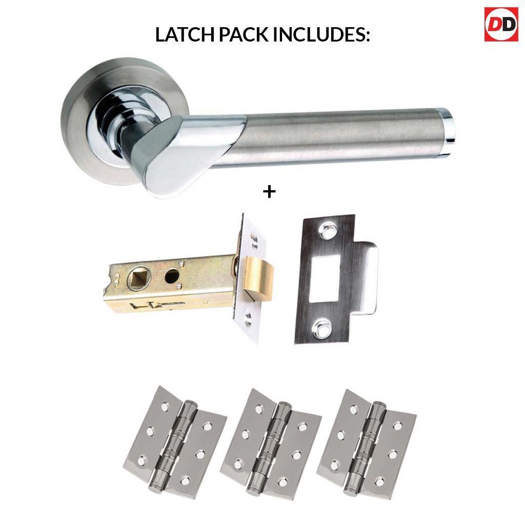 Tunis Mediterranean Lever on Rose - Satin Nickel - Polished Chrome Handle Pack