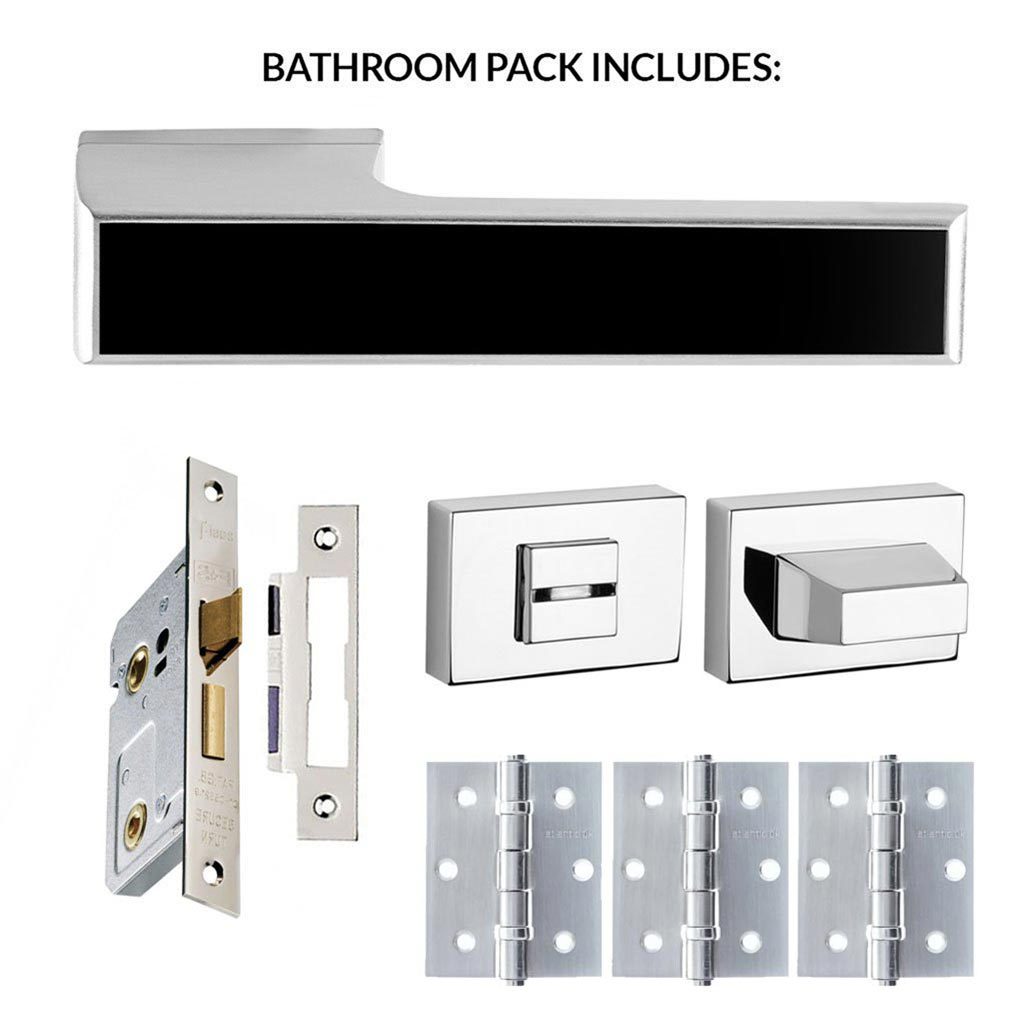 Tupai Rapido VersaLine Tobar Bathroom Lever on Long Rose - Pearl Black Decorative Plate - Bright Polished Chrome Handle Pack