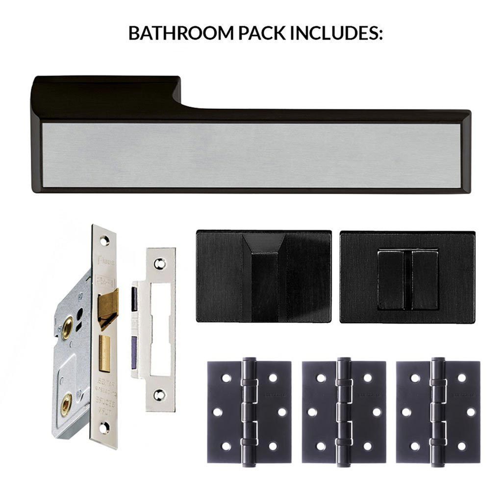 Tupai Rapido VersaLine Tobar Bathroom Lever on Long Rose - Satin Stainless Steel Decorative Plate - Pearl Black Handle Pack