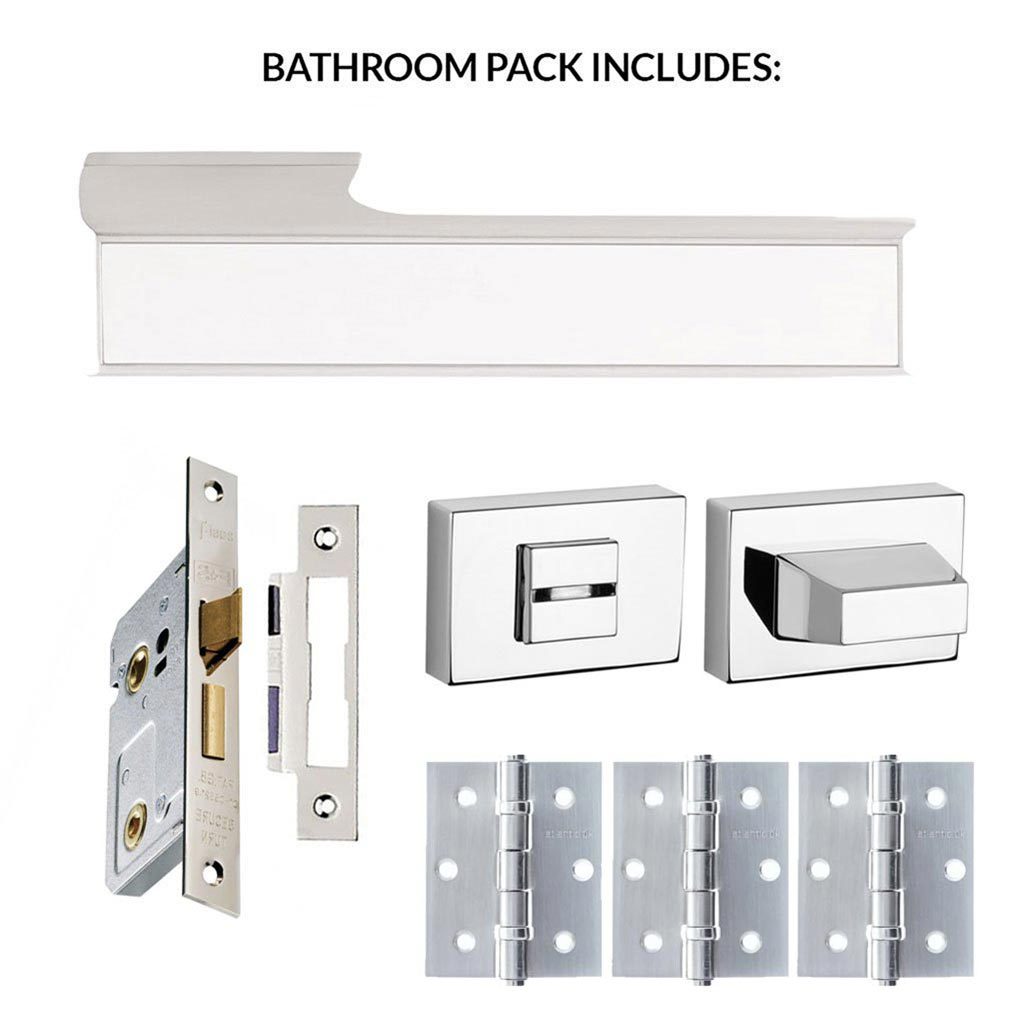 Tupai Rapido VersaLine Tobar Bathroom Lever on Long Rose - White Decorative Plate - Bright Polished Chrome Handle Pack