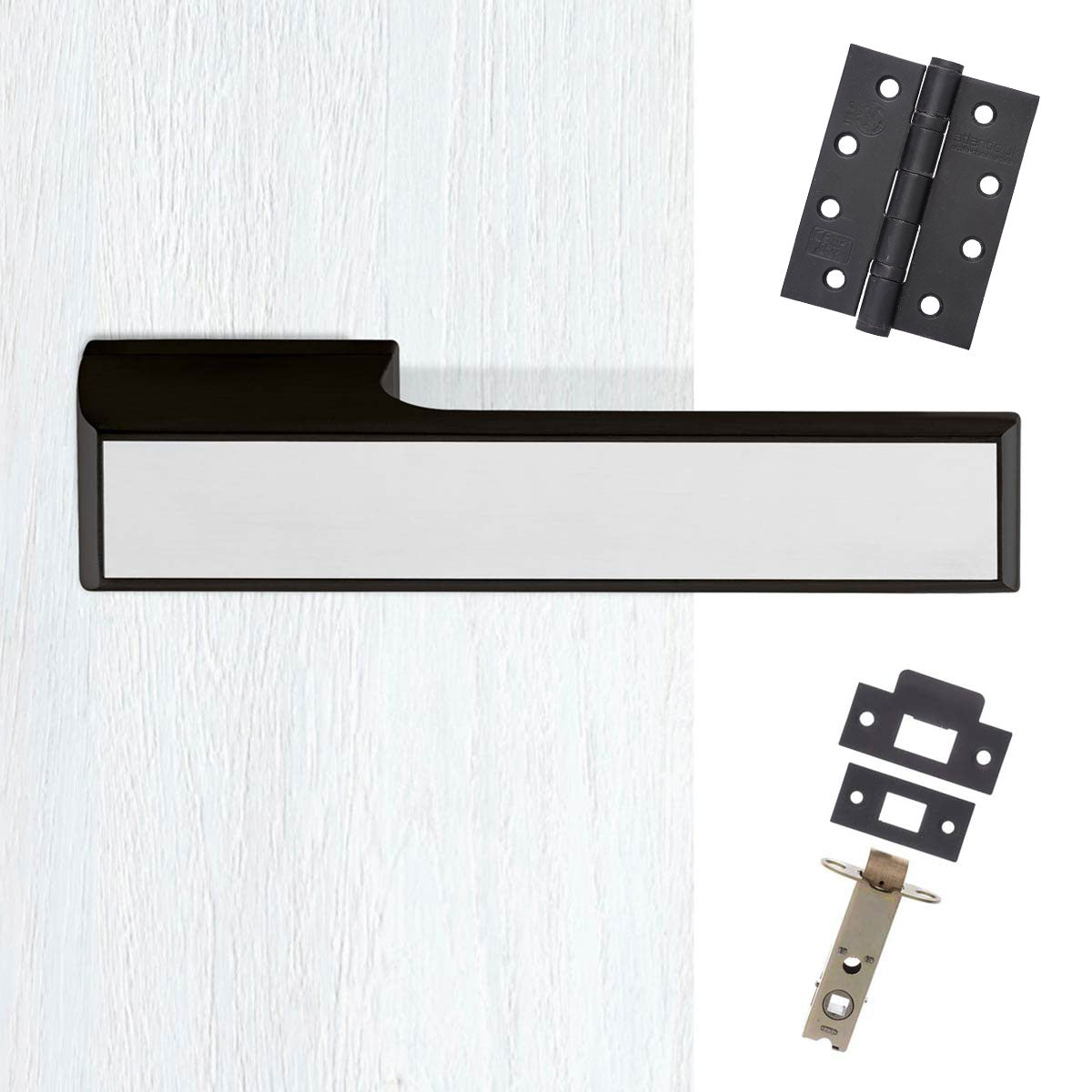 Tupai Rapido VersaLine Tobar Fire Lever on Long Rose - Polished Stainless Steel Decorative Plate - Pearl Black Handle Pack