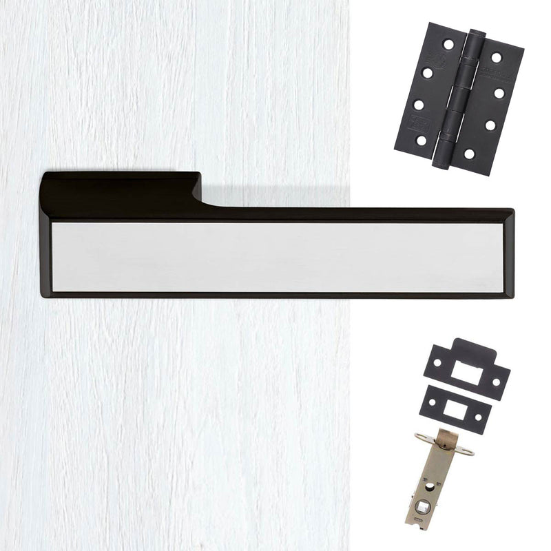 Tupai Rapido VersaLine Tobar Fire Lever on Long Rose - Polished Stainless Steel Decorative Plate - Pearl Black Handle Pack