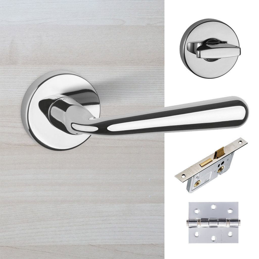 Tupai Rapido CurvaLine Adra Bathroom Lever on Round Rose - Bright Polished Chrome Handle Pack