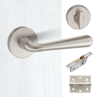 Image: Tupai Rapido CurvaLine Adra Bathroom Lever on Round Rose - Pearl Nickel Handle Pack