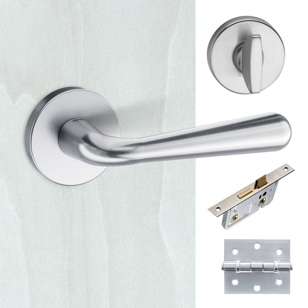 Tupai Rapido CurvaLine Adra Bathroom Lever on Round Rose - Satin Chrome Handle Pack