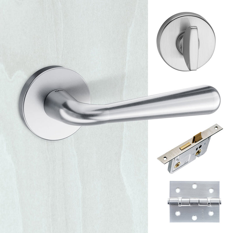 Tupai Rapido CurvaLine Adra Bathroom Lever on Round Rose - Satin Chrome Handle Pack