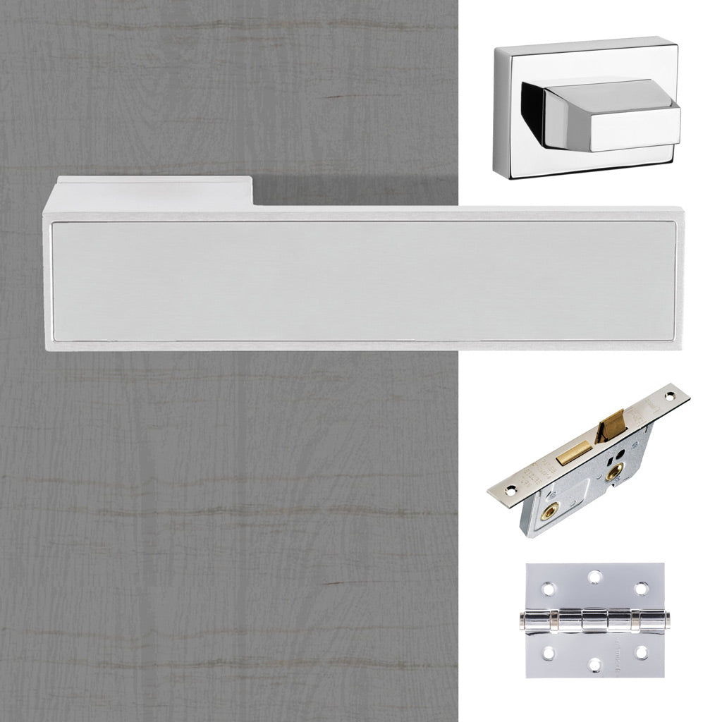 Tupai Rapido VersaLine Josa Bathroom Lever on Long Rose - Polished Stainless Steel Decorative Plate - Pearl Nickel Handle Pack