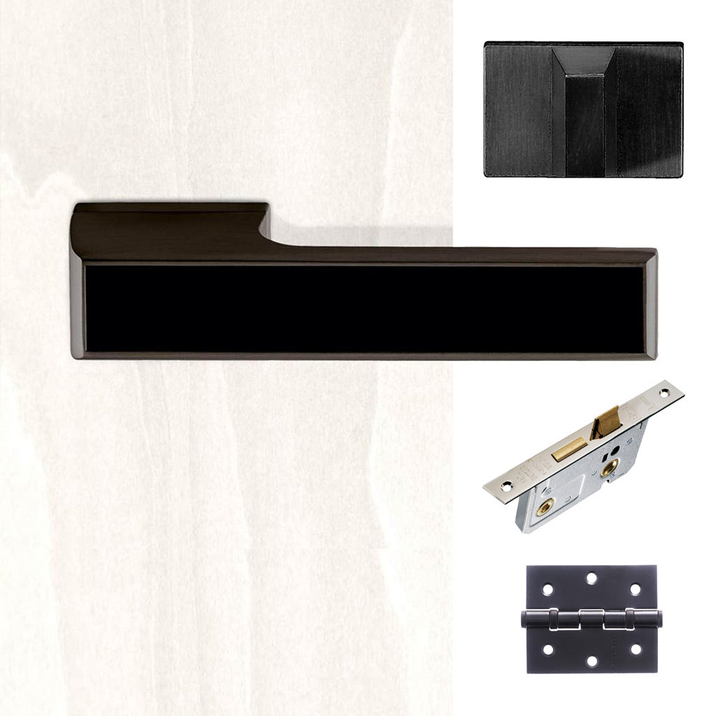 Tupai Rapido VersaLine Tobar Bathroom Lever on Long Rose - Pearl Black Decorative Plate - Pearl Black Handle Pack