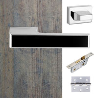 Tupai Rapido VersaLine Tobar Bathroom Lever on Long Rose - Pearl Black Decorative Plate - Bright Polished Chrome Handle Pack
