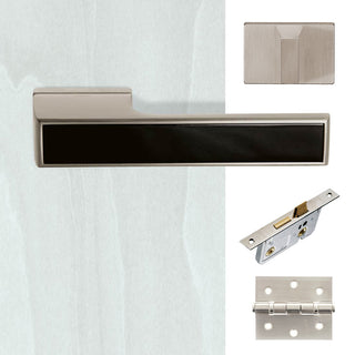 Image: Tupai Rapido VersaLine Tobar Bathroom Lever on Long Rose - Pearl Black Decorative Plate - Pearl Nickel Handle Pack