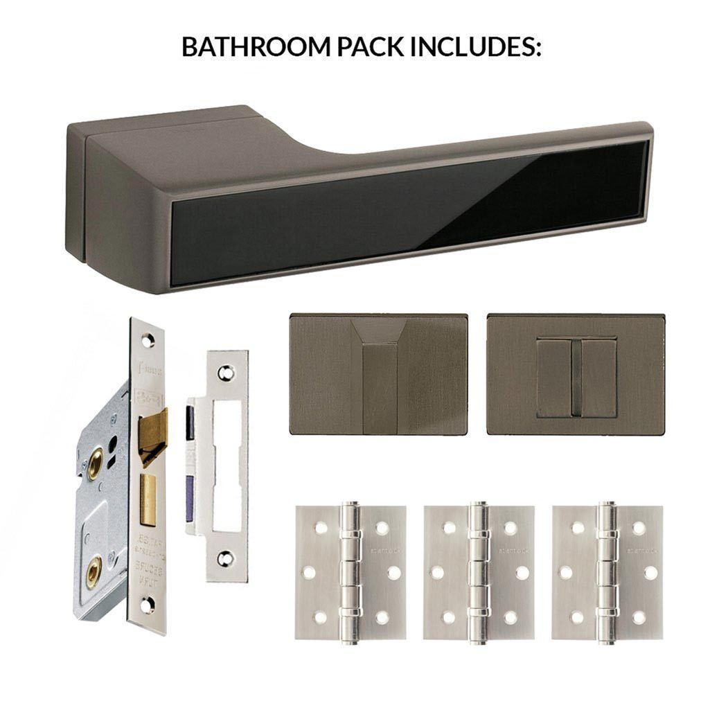Tupai Rapido VersaLine Tobar Bathroom Lever on Long Rose - Pearl Black Decorative Plate - Titanium Handle Pack