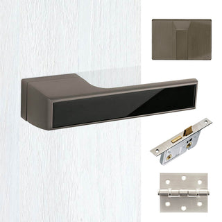 Image: Tupai Rapido VersaLine Tobar Bathroom Lever on Long Rose - Pearl Black Decorative Plate - Titanium Handle Pack