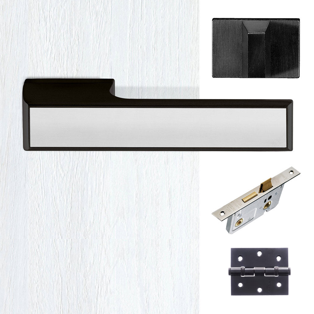 Tupai Rapido VersaLine Tobar Bathroom Lever on Long Rose - Polished Stainless Steel Decorative Plate - Pearl Black Handle Pack