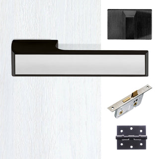 Image: Tupai Rapido VersaLine Tobar Bathroom Lever on Long Rose - Polished Stainless Steel Decorative Plate - Pearl Black Handle Pack