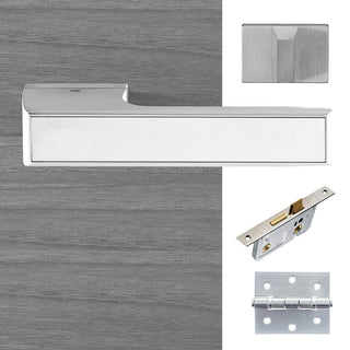 Image: Tupai Rapido VersaLine Tobar Bathroom Lever on Long Rose - Polished Stainless Steel Decorative Plate - Satin Chrome Handle Pack