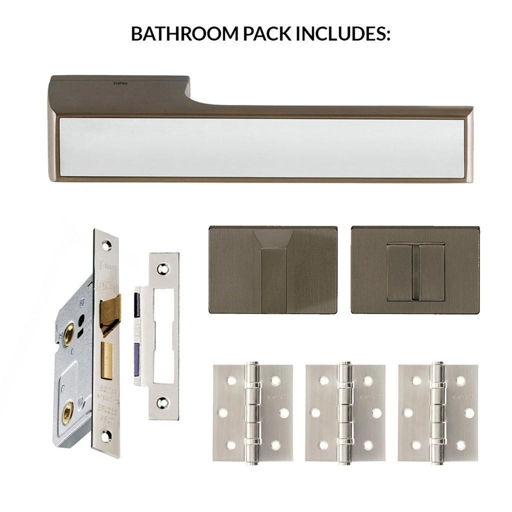 Tupai Rapido VersaLine Tobar Bathroom Lever on Long Rose - Polished Stainless Steel Decorative Plate - Titanium Handle Pack