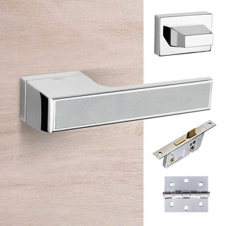 Image: Tupai Rapido VersaLine Tobar Bathroom Lever on Long Rose - Satin Stainless Steel Decorative Plate - Bright Polished Chrome Handle Pack