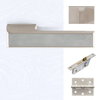 Image: Tupai Rapido VersaLine Tobar Bathroom Lever on Long Rose - Satin Stainless Steel Decorative Plate - Pearl Nickel Handle Pack