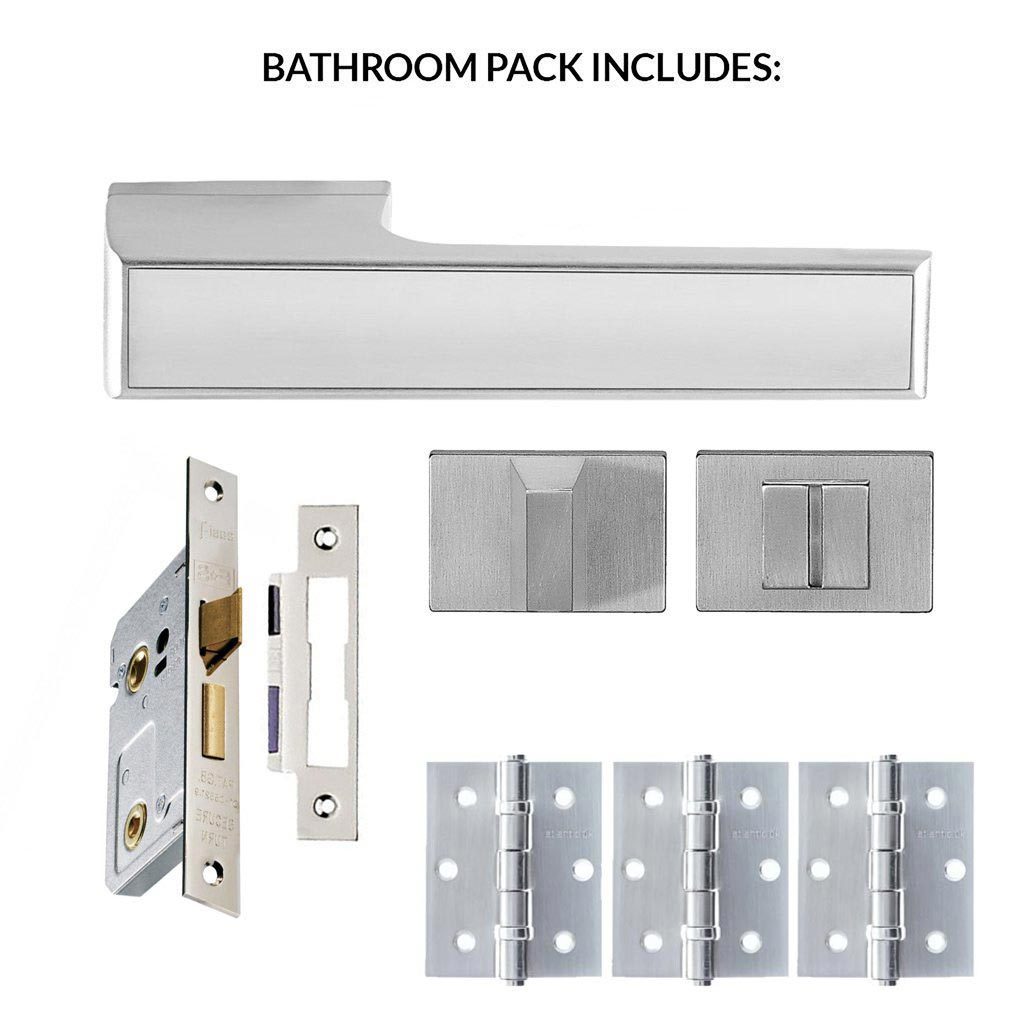 Tupai Rapido VersaLine Tobar Bathroom Lever on Long Rose - Satin Stainless Steel Decorative Plate - Satin Chrome Handle Pack