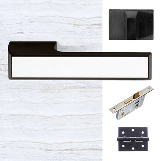 Image: Tupai Rapido VersaLine Tobar Bathroom Lever on Long Rose - White Decorative Plate - Pearl Black Handle Pack