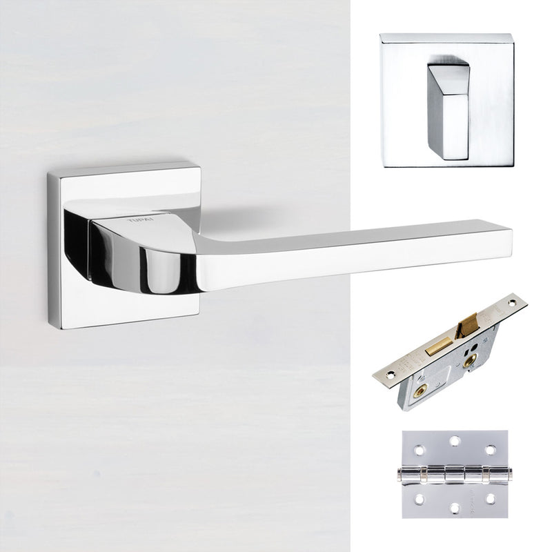 Tupai Rapido CurvaLine Valbona Bathroom Lever on Square Rose - Bright Polished Chrome Handle Pack