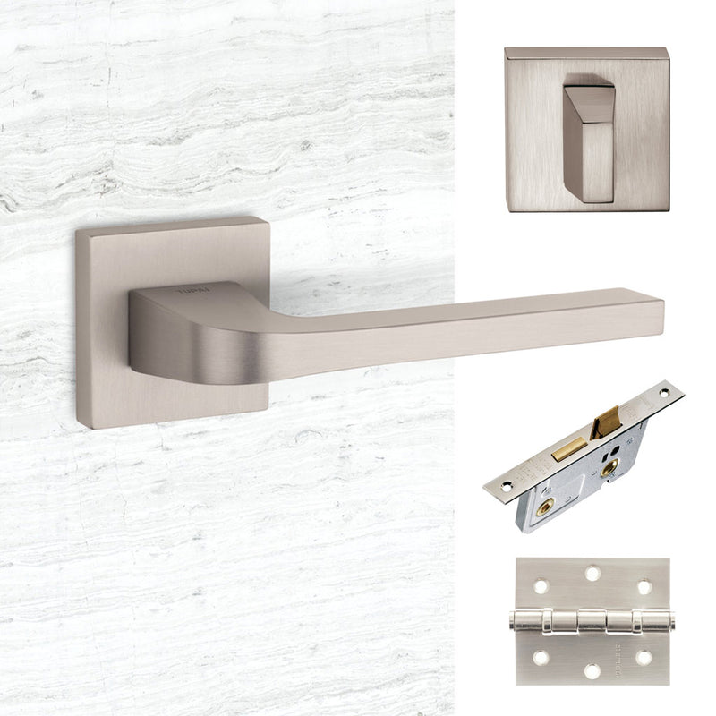 Tupai Rapido CurvaLine Valbona Bathroom Lever on Square Rose - Pearl Nickel Handle Pack