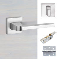 Tupai Rapido CurvaLine Valbona Bathroom Lever on Square Rose - Satin Chrome Handle Pack