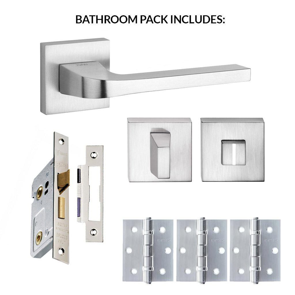 Tupai Rapido CurvaLine Valbona Bathroom Lever on Square Rose - Satin Chrome Handle Pack