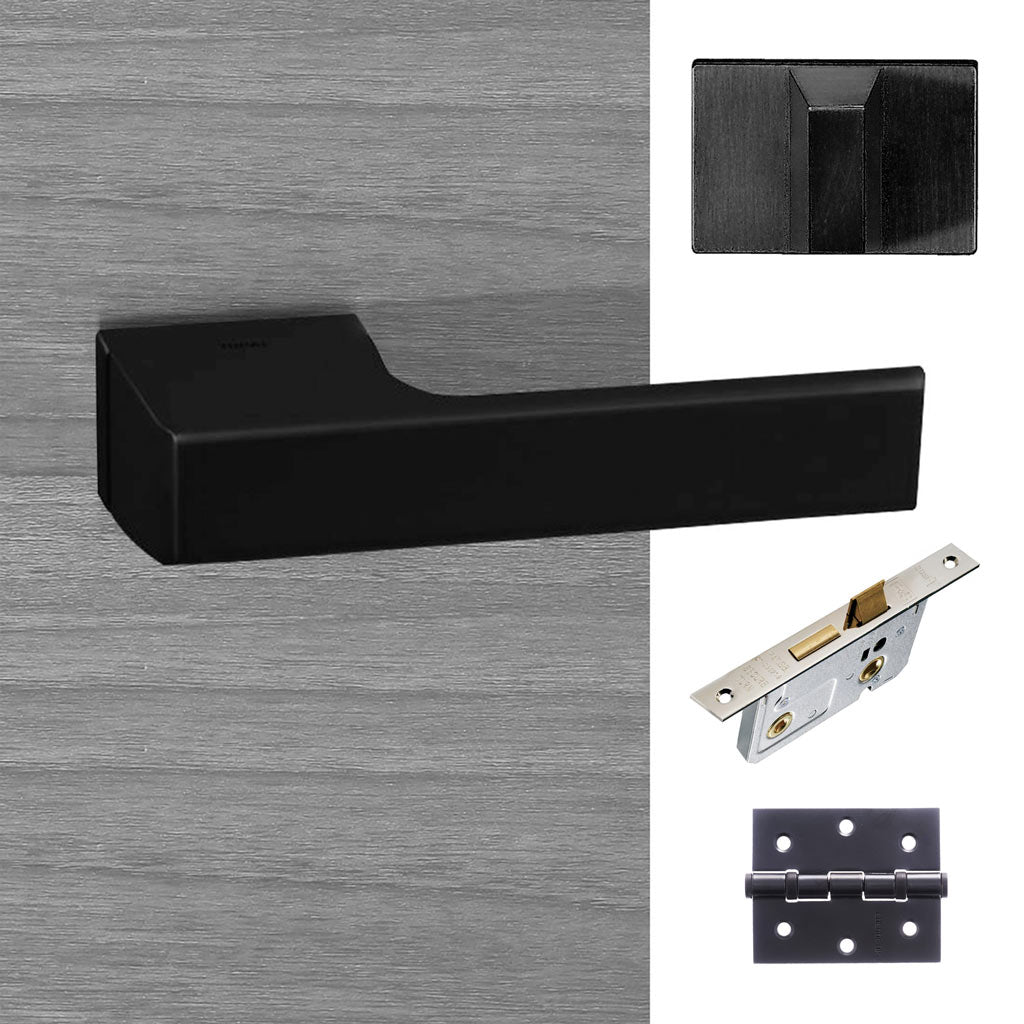 Tupai Rapido RetaLine Panela Designer Bathroom Lever on Long Rose - Pearl Black Handle Pack